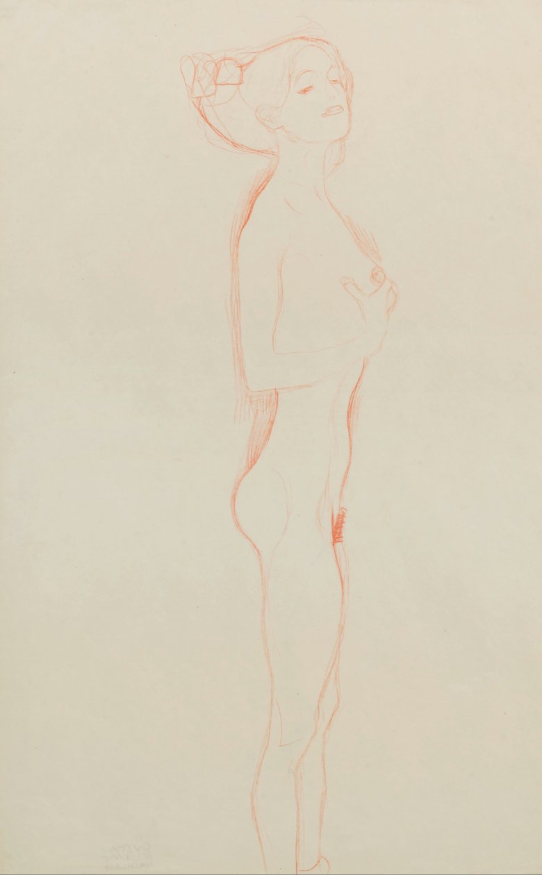 Fille nue debout, main droite sur la poitrine - Gustav Klimt