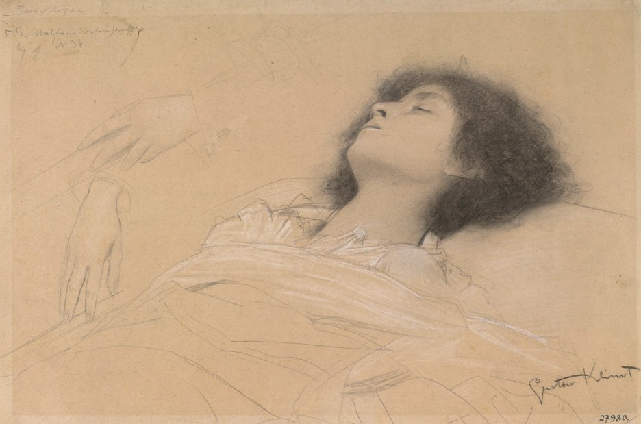 Fille allongée et deux études de mains - Gustav Klimt
