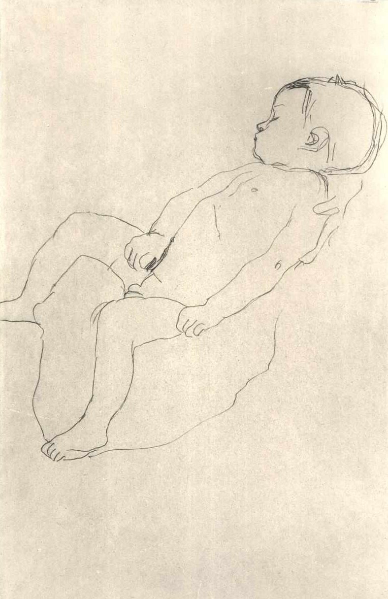 Garçon endormi vers la gauche - Gustav Klimt