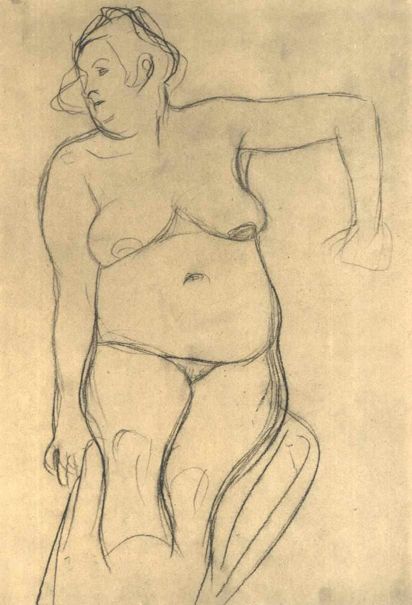 Nu féminin assis de face - Gustav Klimt