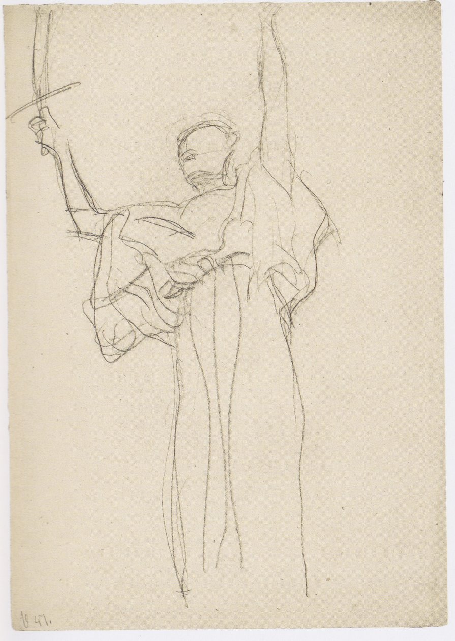 Debout avec une épée dans la main droite levée - Gustav Klimt