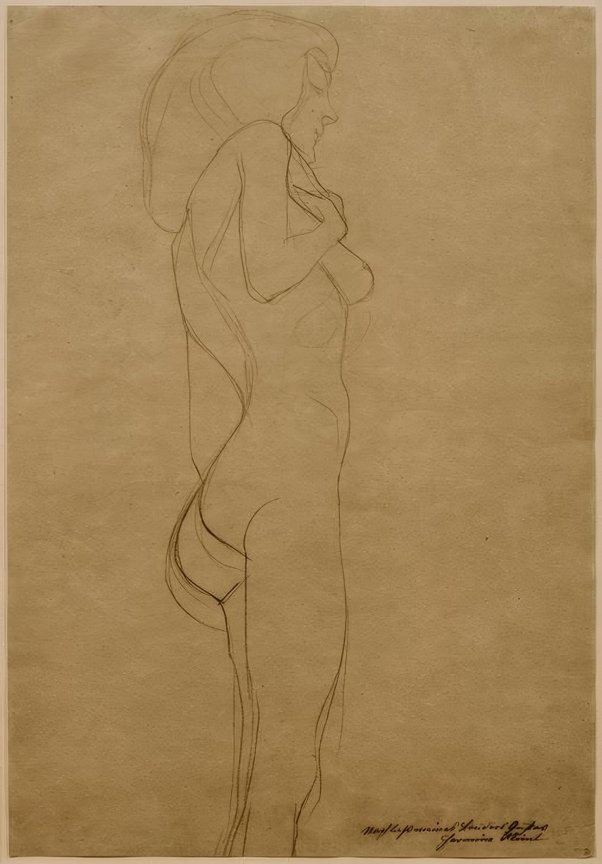 Nu féminin debout vers la droite (Étude) - Gustav Klimt