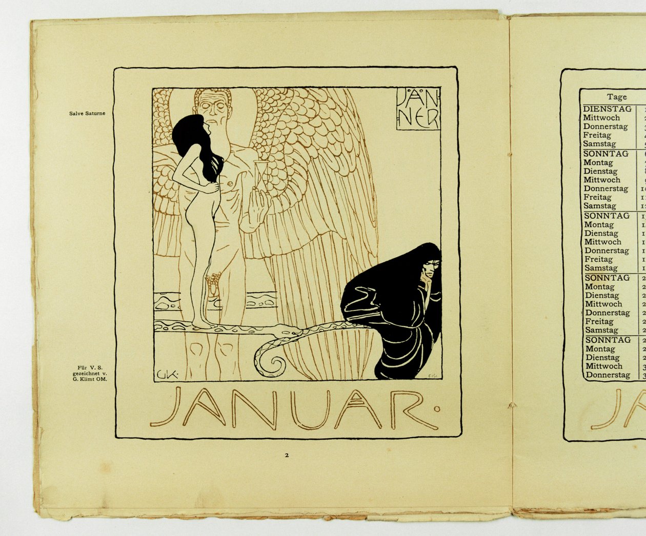 Page de calendrier pour janvier 1901 (lithographie couleur) - Gustav Klimt