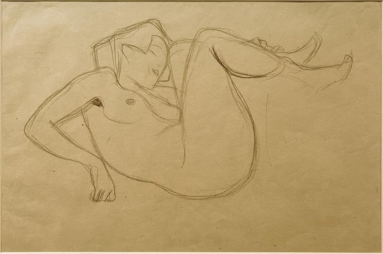 Nu féminin accroupi avec les jambes repliées (étude) - Gustav Klimt
