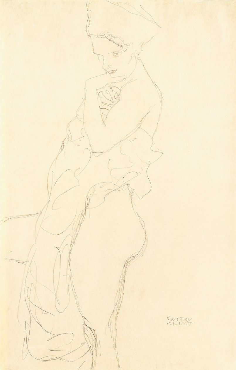 Nu debout à gauche, tenant une serviette contre le corps, 1917 - Gustav Klimt