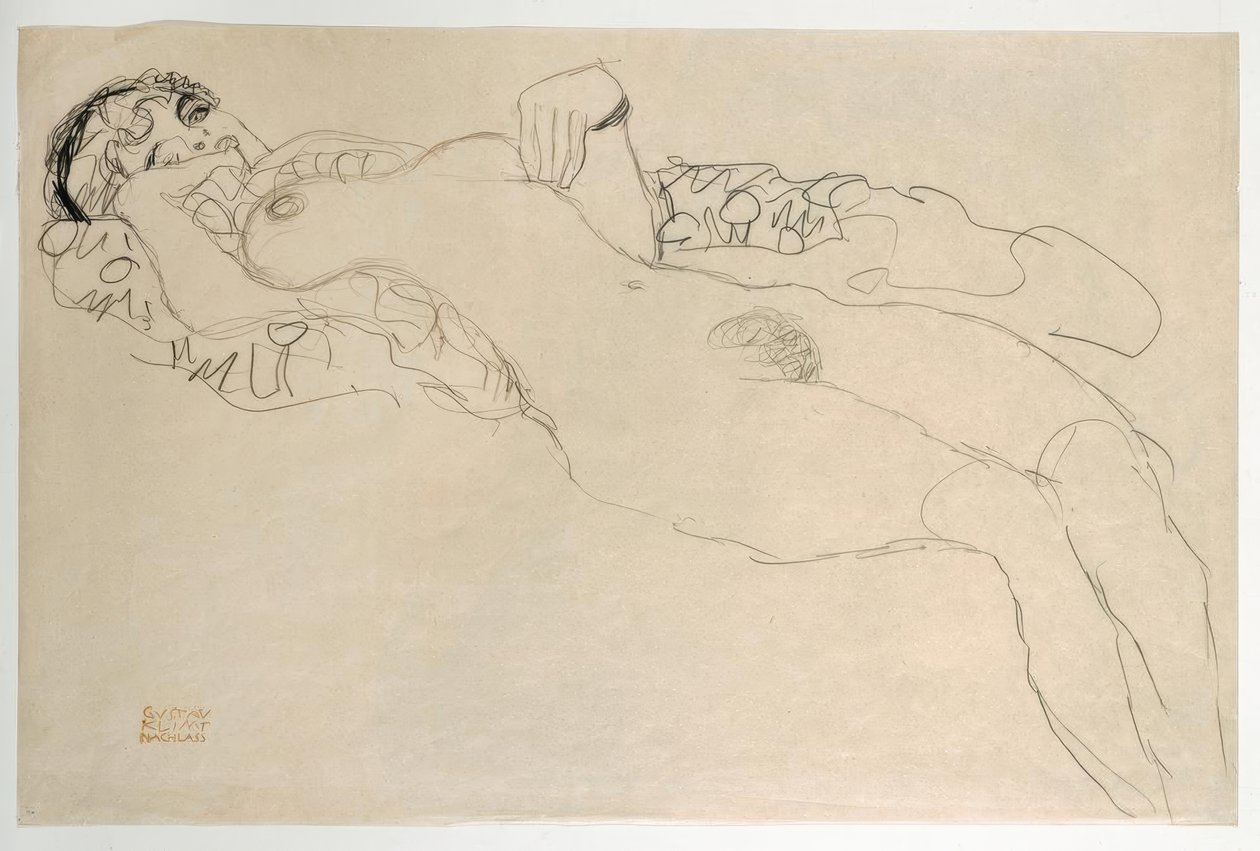 Nu couché tourné vers la gauche - Gustav Klimt