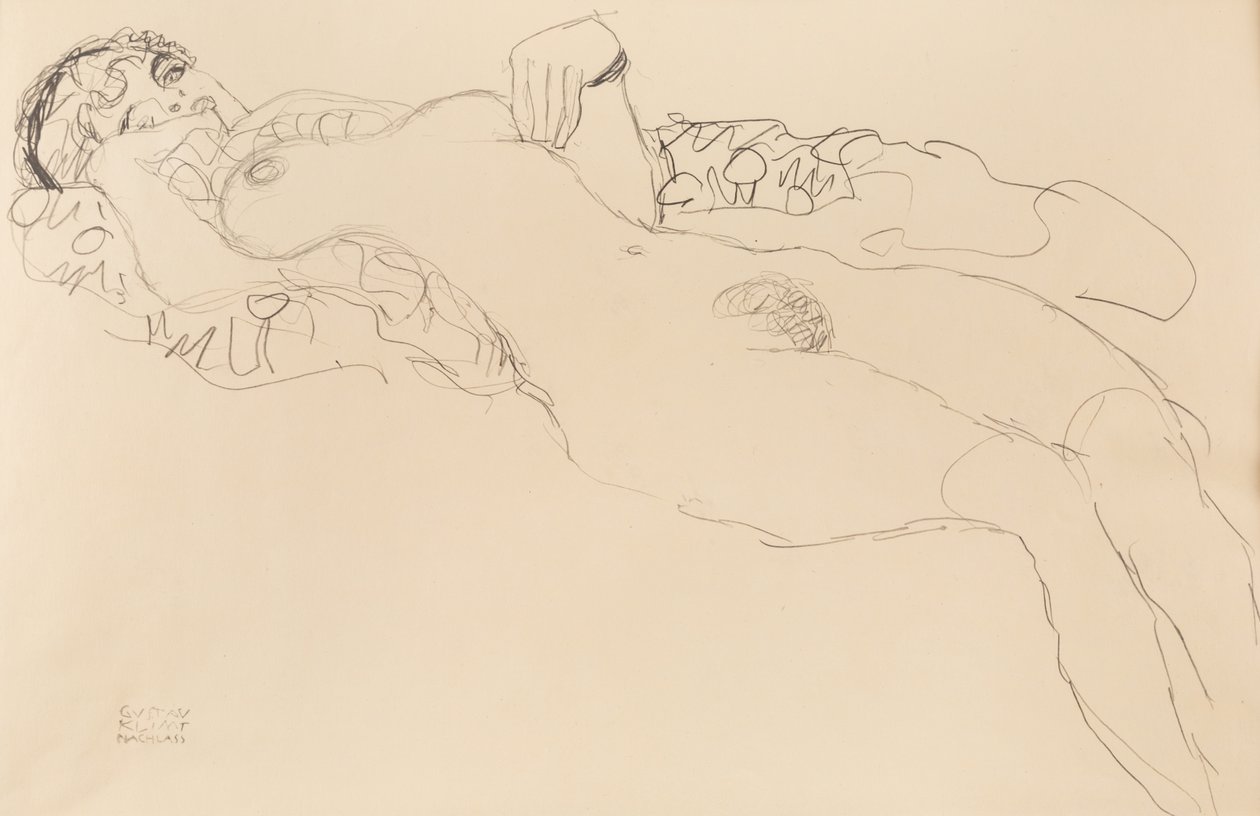 Nu féminin allongé, vers la gauche, 1917 - Gustav Klimt