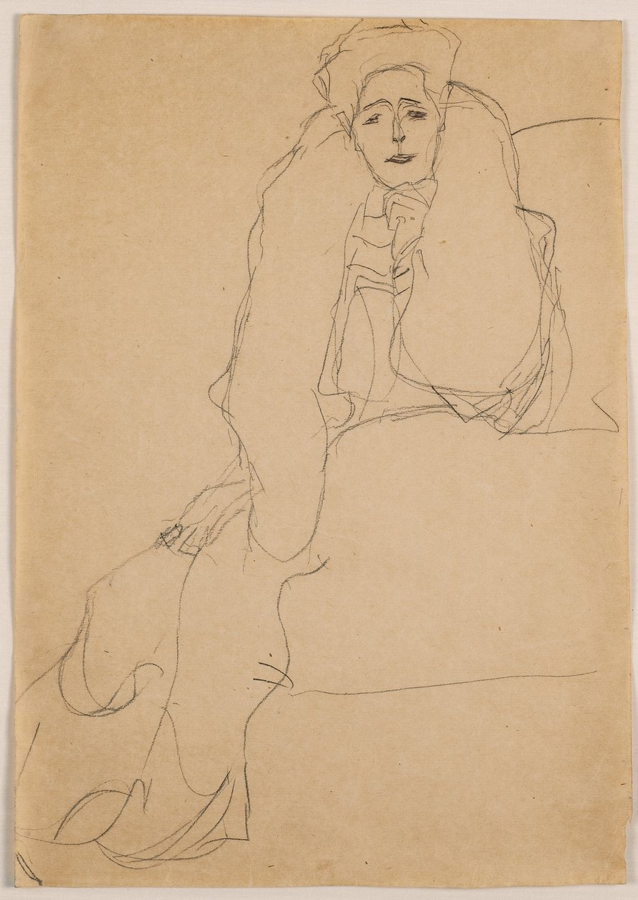 Assis vers la gauche, le haut du corps penché en avant, 1904-1905 - Gustav Klimt