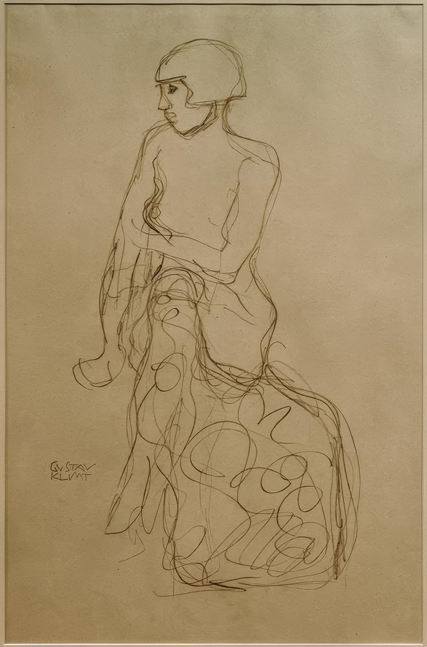 Demi-nu assis vers la gauche - Gustav Klimt