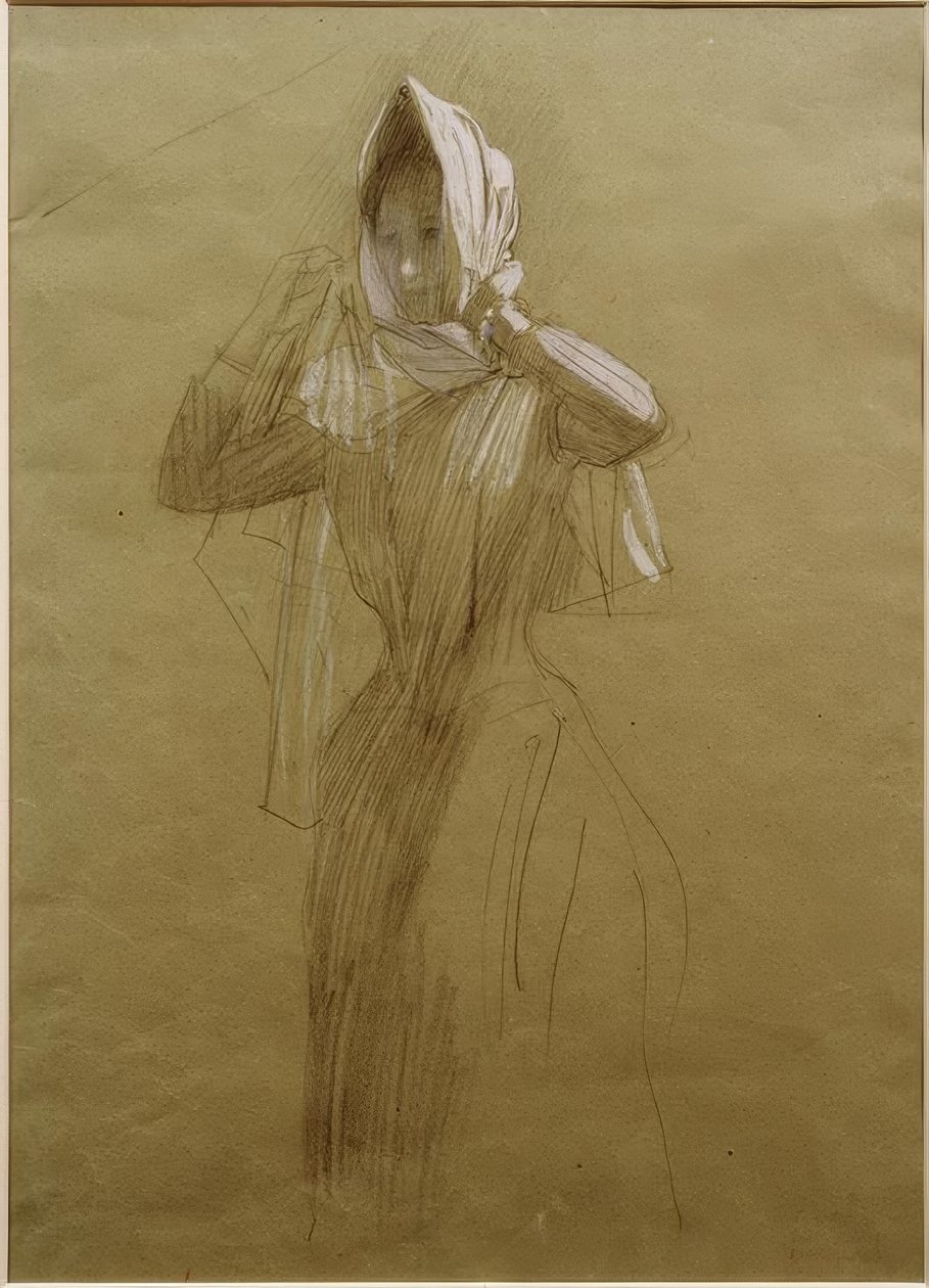 Jeune femme debout, mettant un foulard - Gustav Klimt