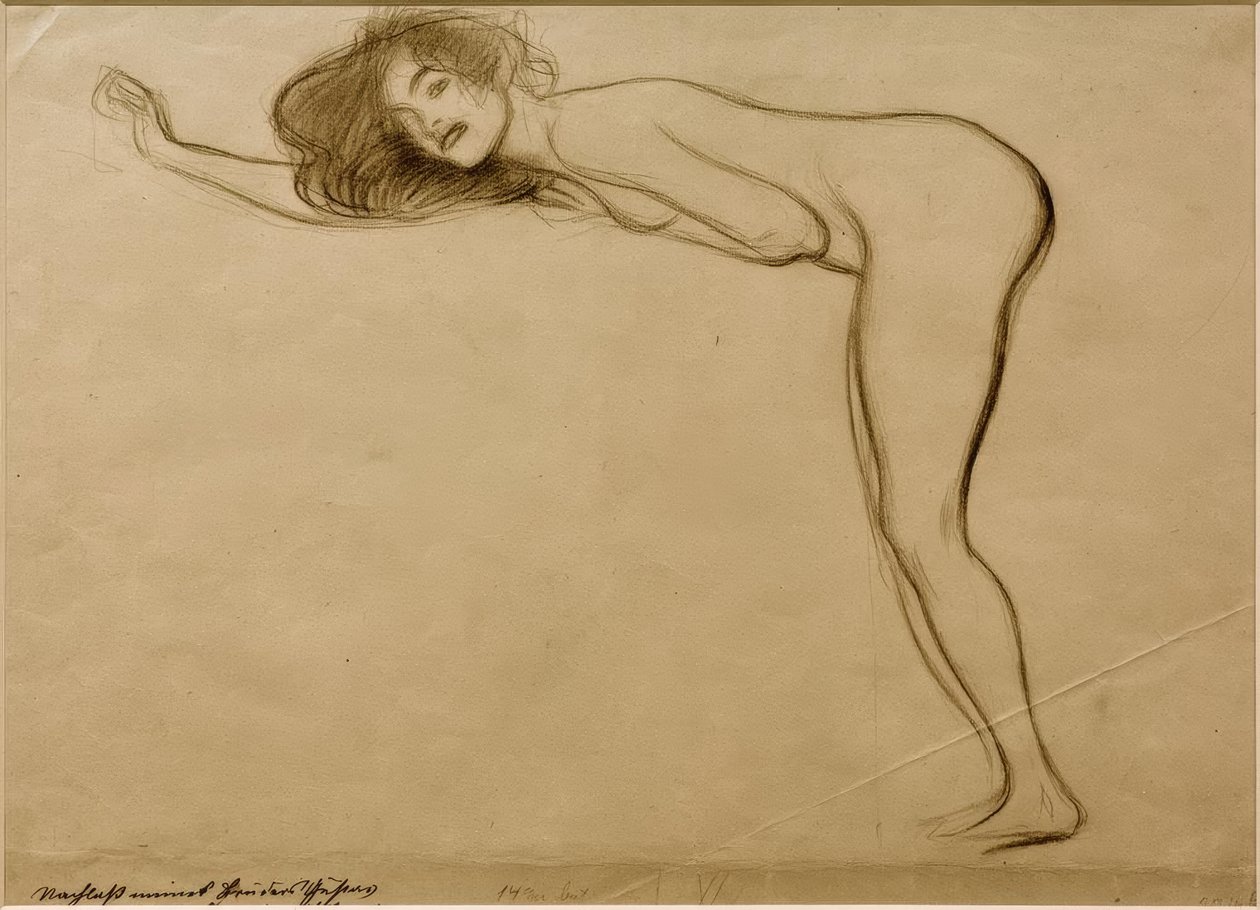 Fille nue debout penchée vers la gauche - Gustav Klimt