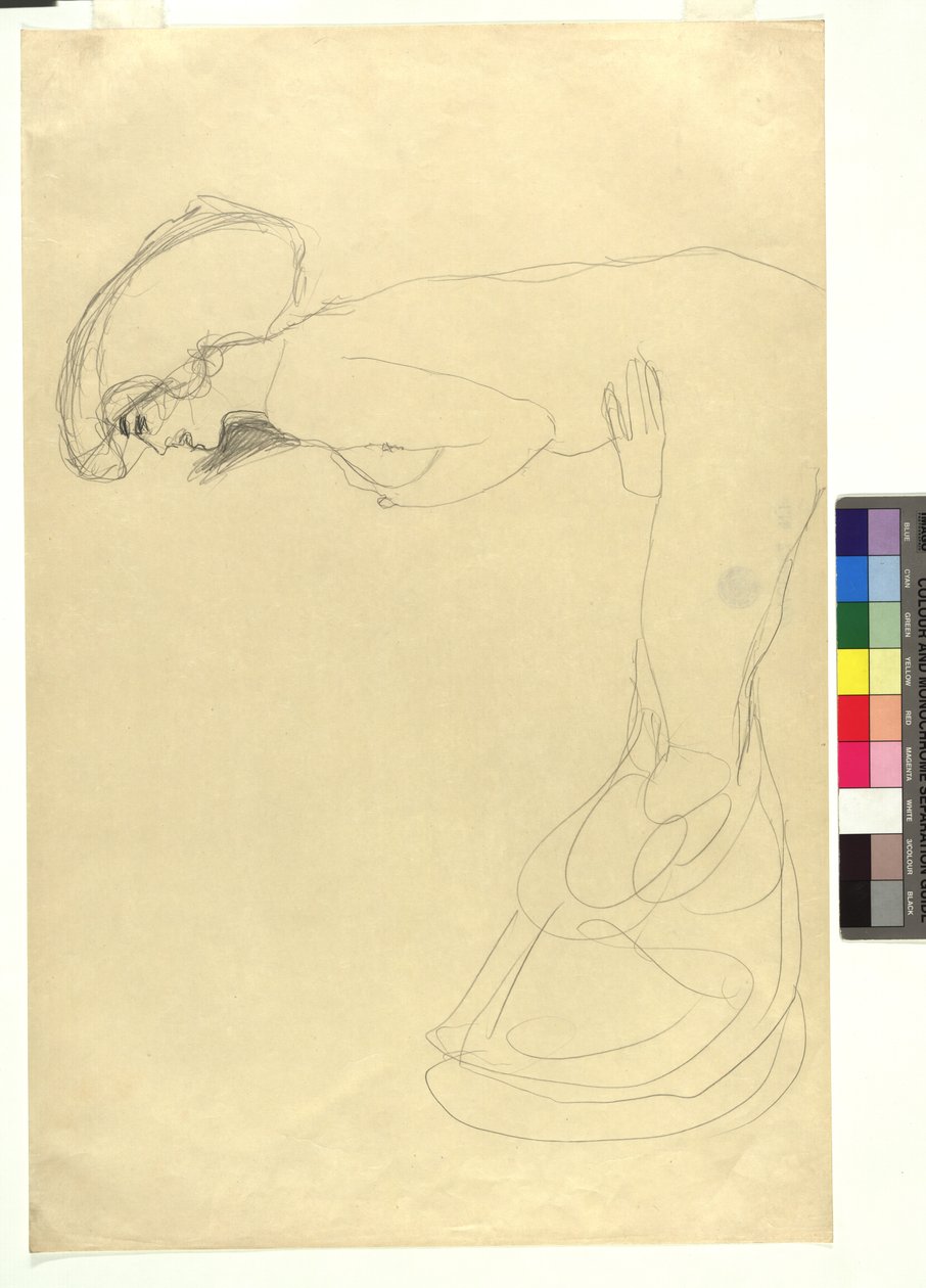 Studie zu einer nach vorne gebeugten weiblichen Gestalt im Profil nach links - Gustav Klimt