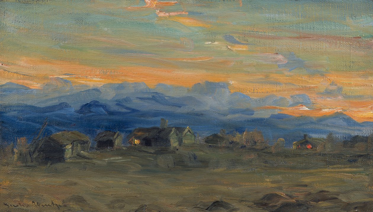 Ferme de montagne dans la lumière du soir - Gustav Wentzel