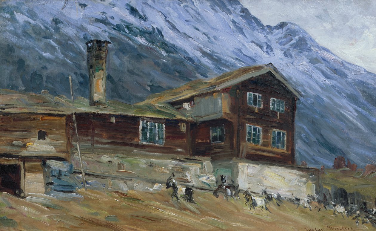 Ferme de montagne dans un paysage de neige - Gustav Wentzel