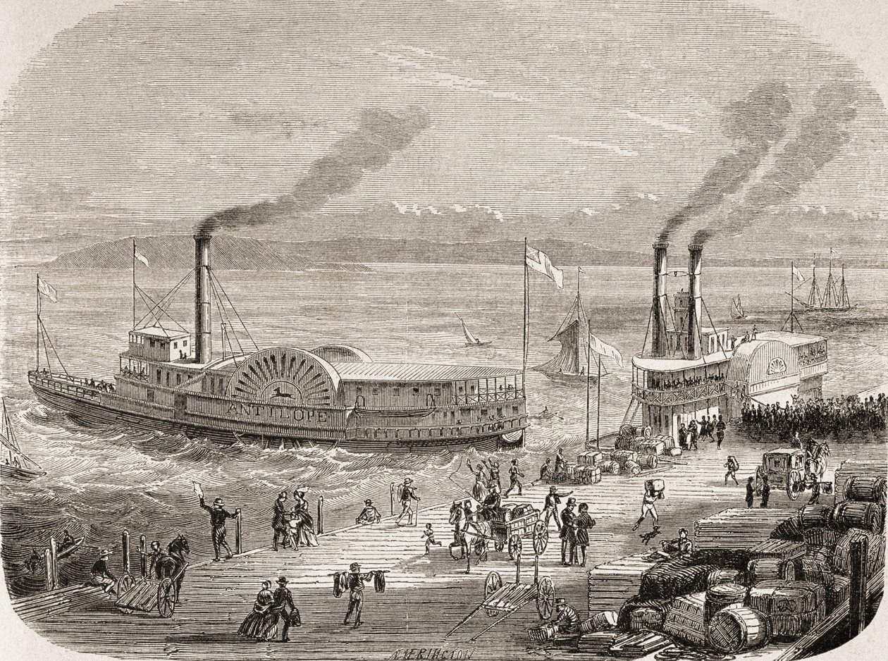 Les docks de San Francisco dans les années 1860 - Gustave Adolphe Chassevent-Bacques