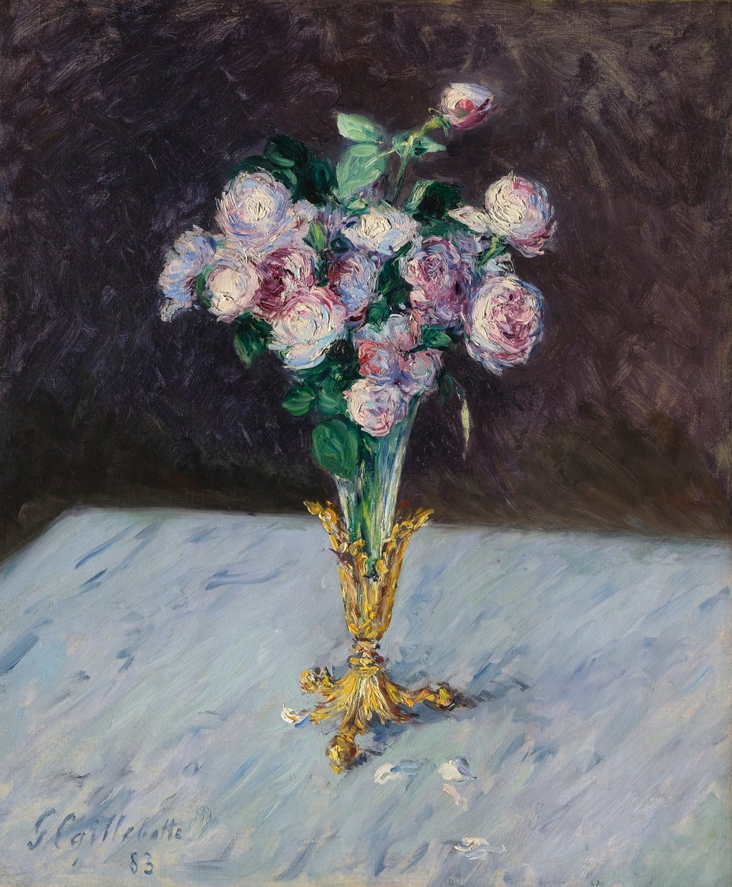Bouquet de roses dans un vase de cristal - Gustave Caillebotte