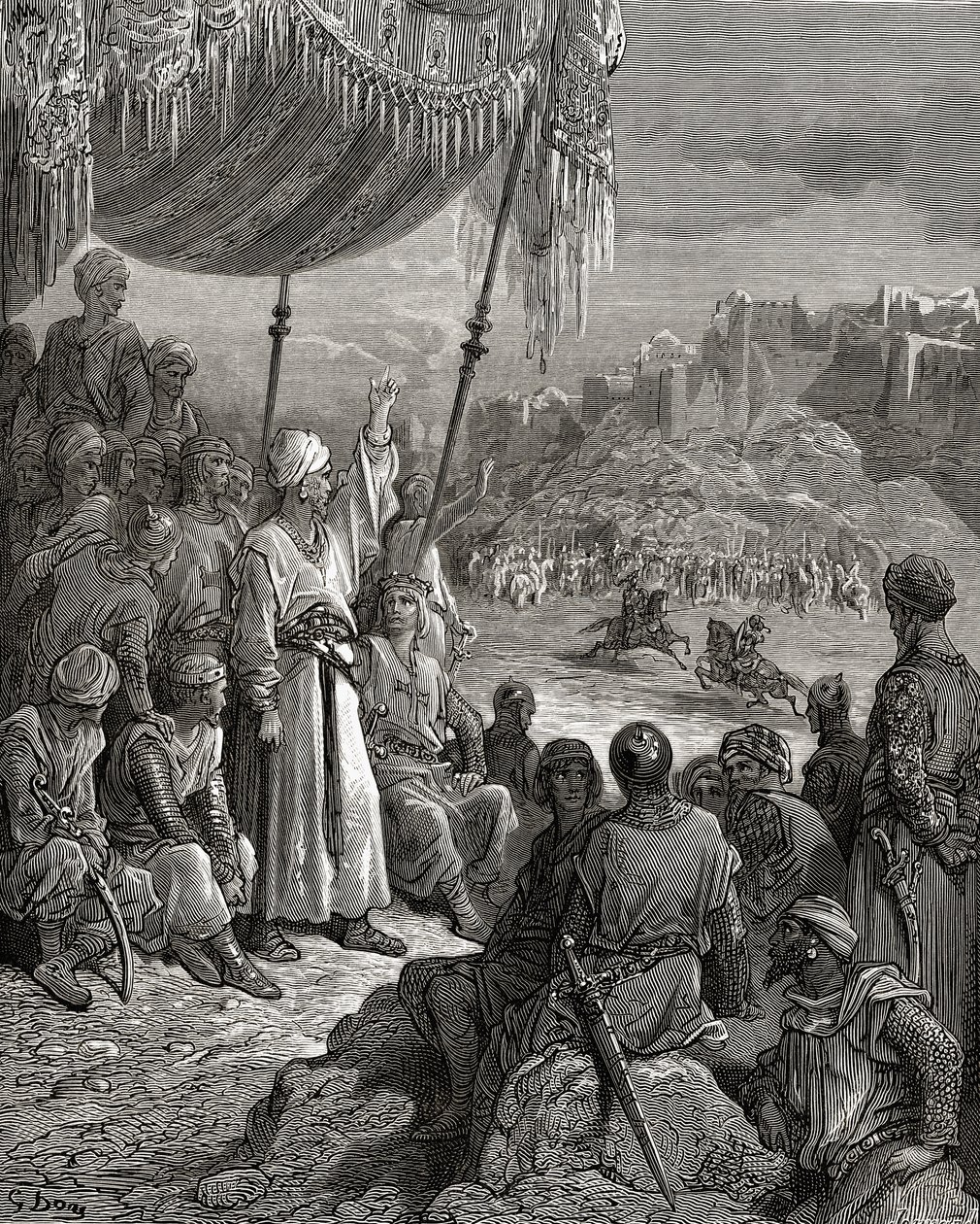 Un tournoi amical pendant la troisième croisade en 1189, illustration de la 