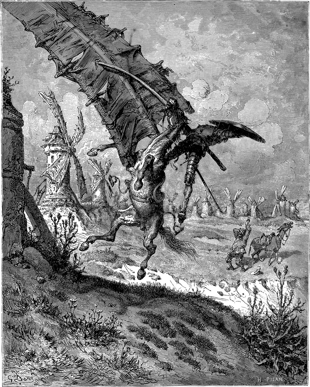 Aventure avec les moulins à vent - Gustave Dore