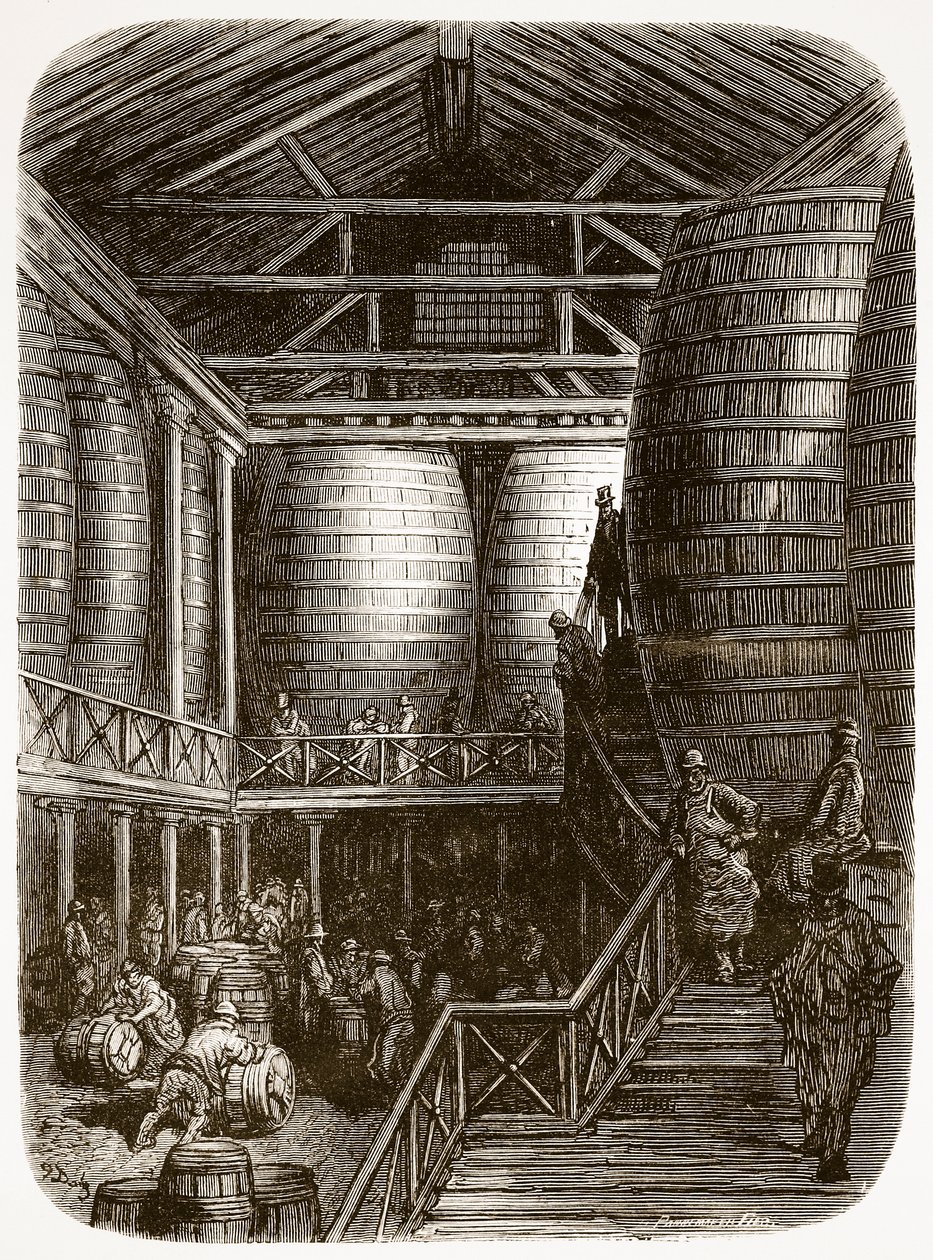 Grands tonneaux dans une brasserie, de 