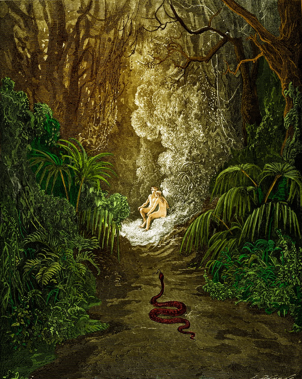 Le Paradis perdu, par Milton : Le serpent approche - Gustave Dore