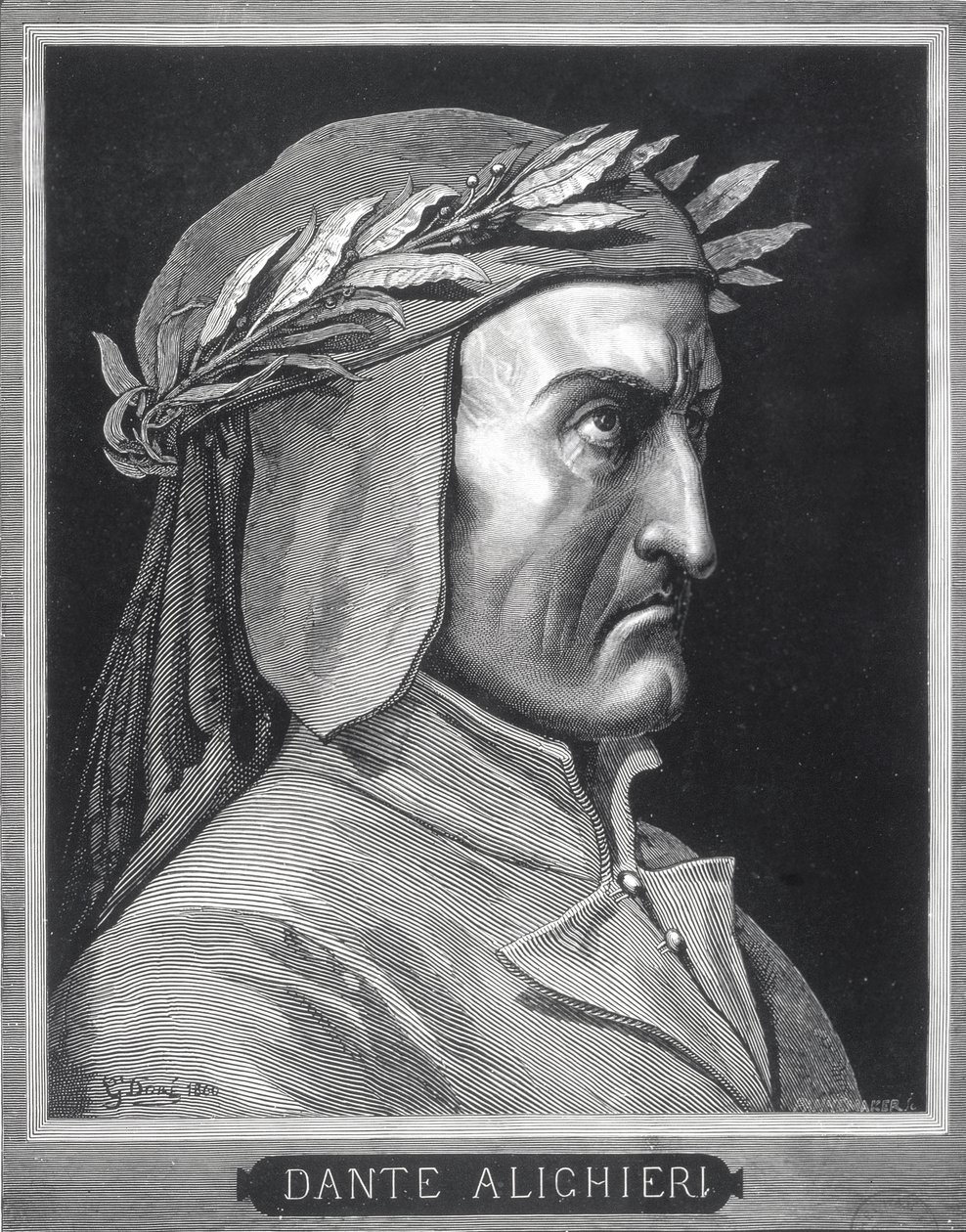Portrait de Dante Alighieri (1265-1321), 1860, gravé par Stéphane Pannemaker, frontispice de 