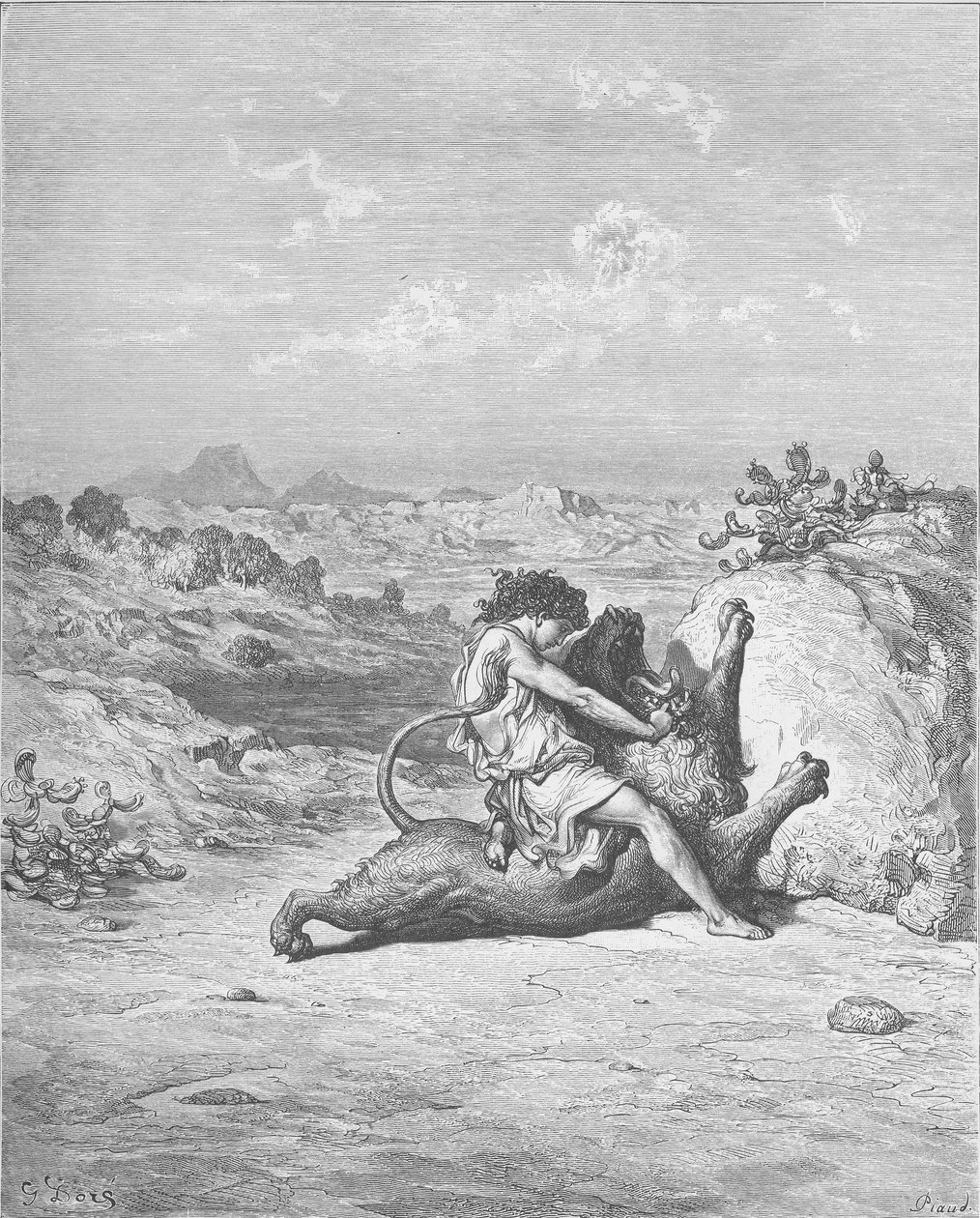 Samson tue un lion - Gustave Dore