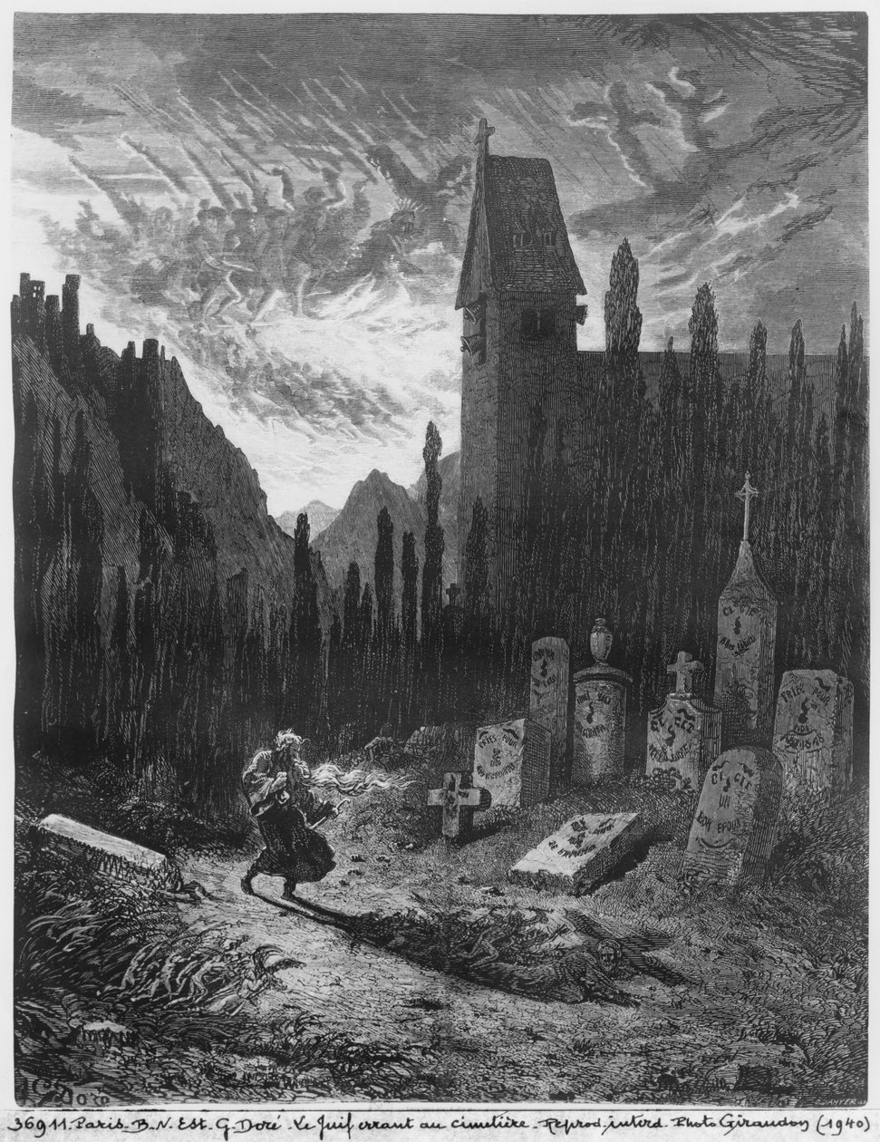 Le Juif errant dans le cimetière, gravé par Octave Jahyer - Gustave Dore