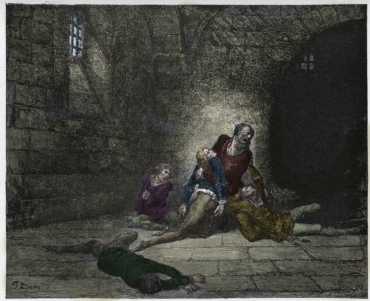 Inferno, Chant 33 : Gaddo meurt sous les yeux de son père, illustration de La Divine Comédie de Dante Alighieri, 1885 - Gustave after Dore