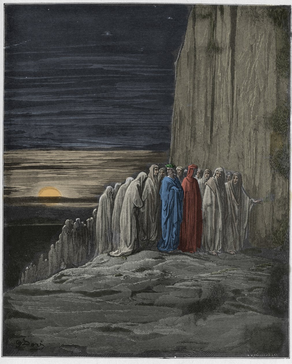 Purgatoire, Chant 18 : La multitude des paresseux, illustration de La Divine Comédie de Dante Alighieri, 1885 (gravure colorée numériquement) - Gustave after Dore