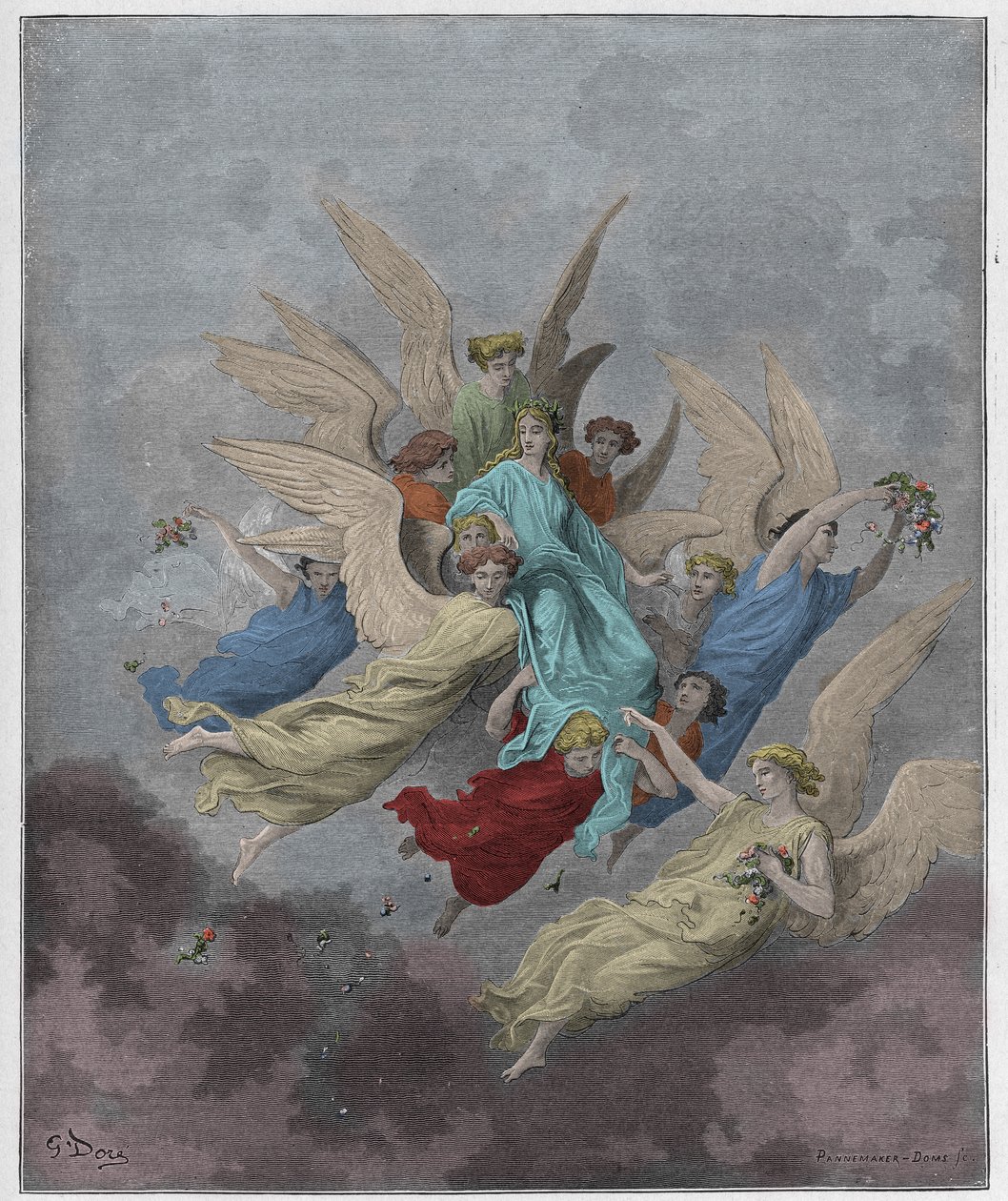 Purgatoire, Chant 30 : Béatrice parmi les anges, illustration de La Divine Comédie de Dante Alighieri, 1885 (gravure colorée numériquement) - Gustave after Dore