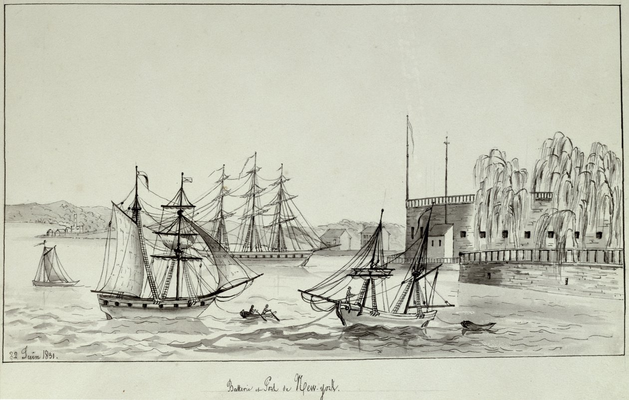 La Batterie et le port de New York, 1831 - Gustave de Beaumont