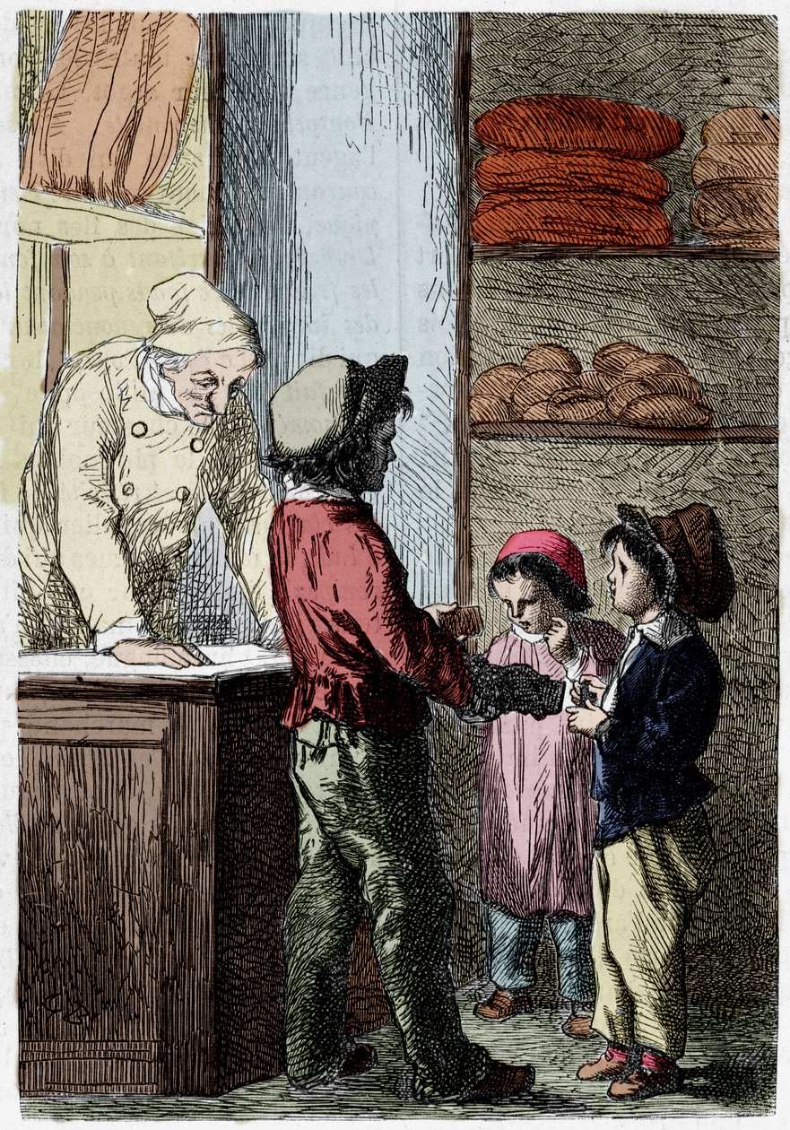 Gavroche donne du pain aux enfants - dans Les Misérables de Victor Hugo, ill. par Brion, éd. Hetzel et Lacroix - Gustave Brion