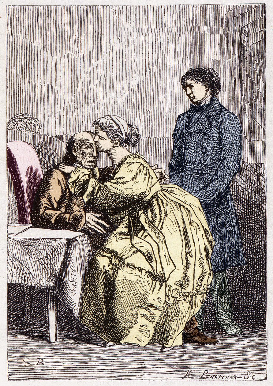 Marius et Cosette rendent visite à Jean Valjean malade - dans « Les Misérables » de Victor Hugo, ill. par Brion, éd. Hetzel et Lacroix - Gustave Brion