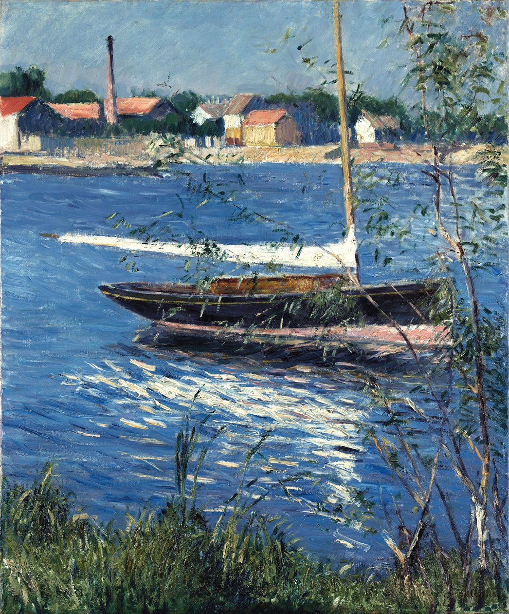 French: Bateau au mouillage sur la Seine à Argenteuil Boat moored on the Seine at Argenteuil - Gustave Caillebotte