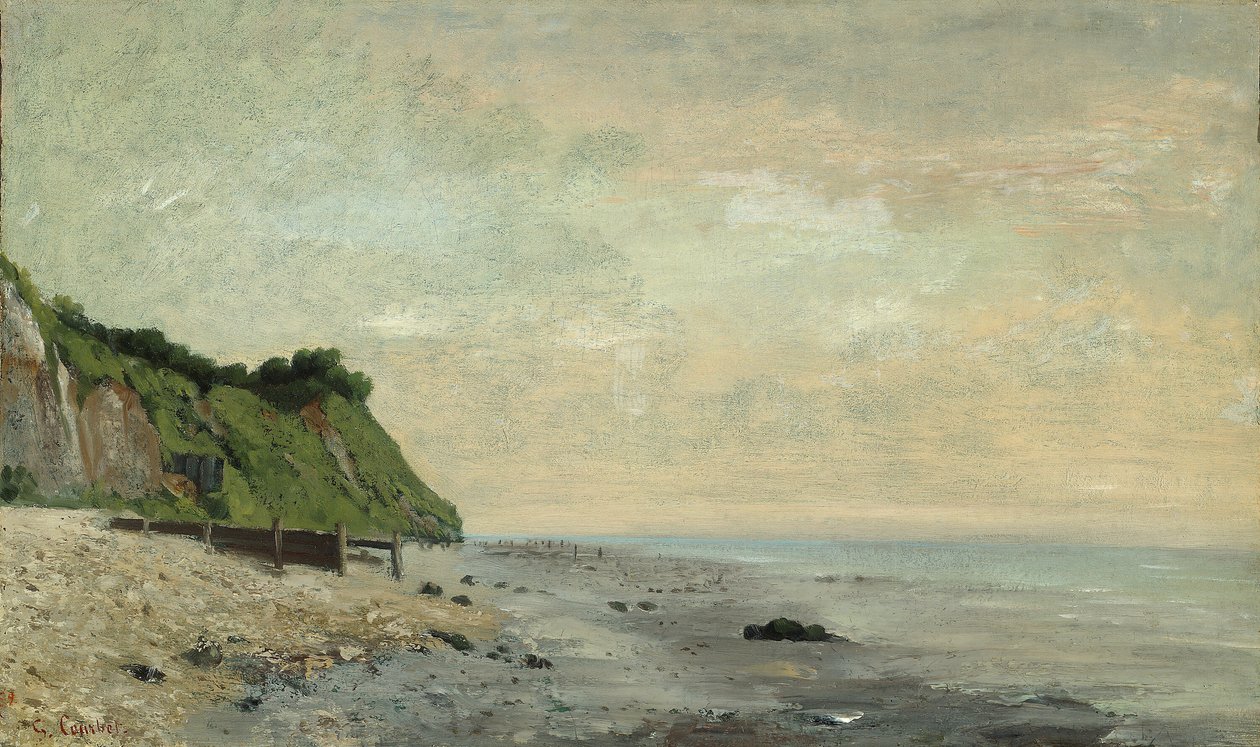 Falaise au bord de la mer, Petite Plage, lever du soleil - Gustave Courbet