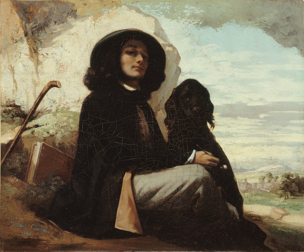 Français :  Autoportrait dit Courbet au chien noir Self-Portrait with a Black Dog - Gustave Courbet