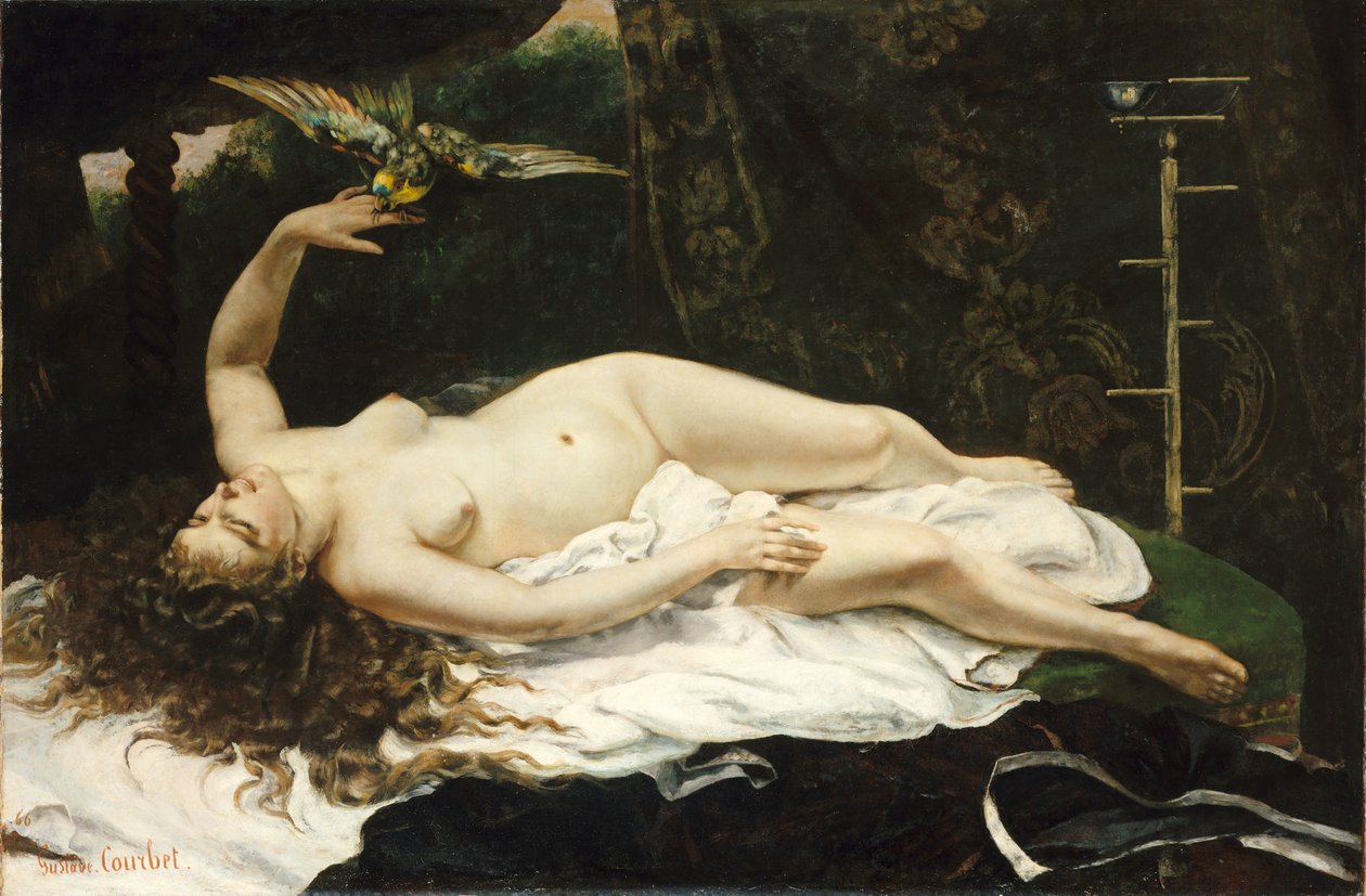 Français :  La Femme au perroquet Woman with a Parrot - Gustave Courbet