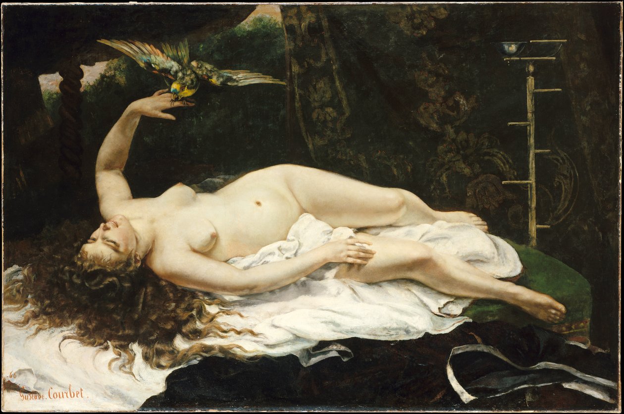 Français :  La Femme au perroquet Woman with a Parrot - Gustave Courbet