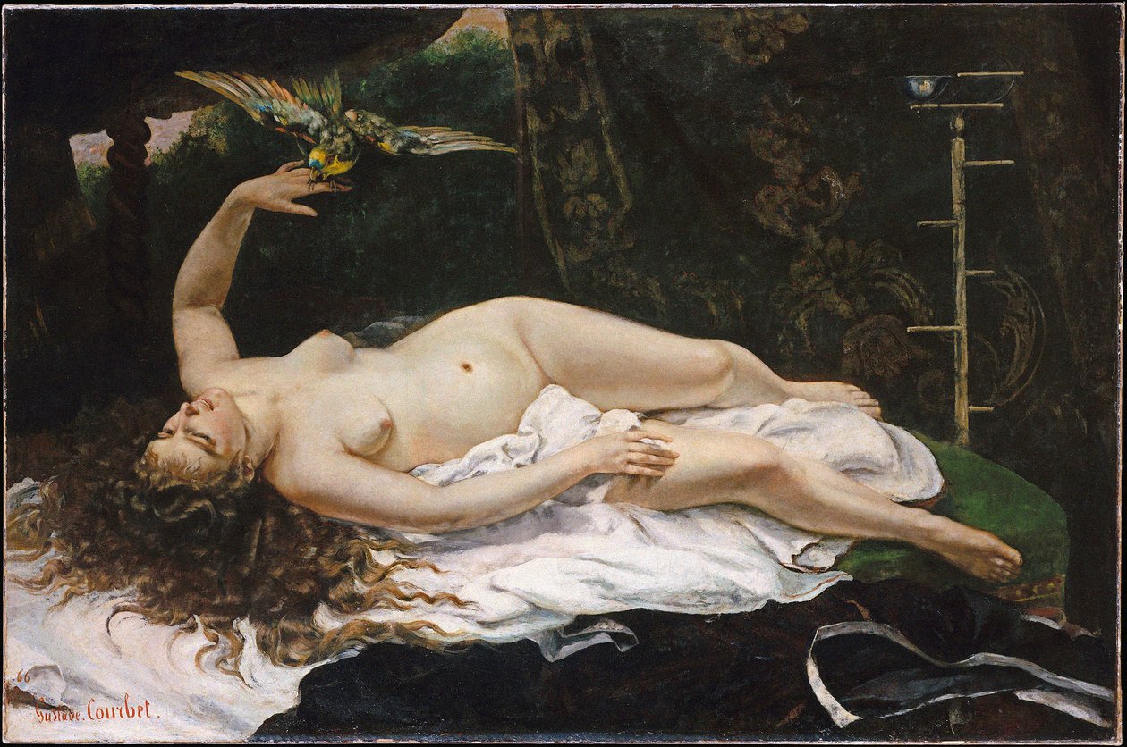 Français :  La Femme au perroquet Woman with a Parrot - Gustave Courbet