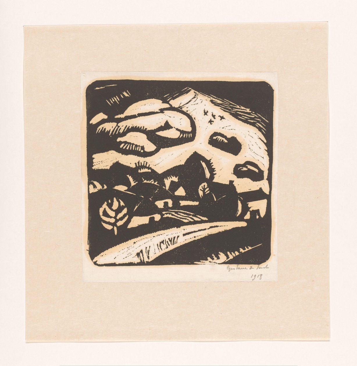 Paysage avec maisons, route et montagne - Gustave De Smet (signed by artist)