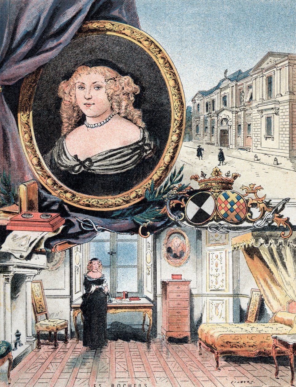 Portrait de la Marquise de Sévigné, avec le Château des Rochers et l