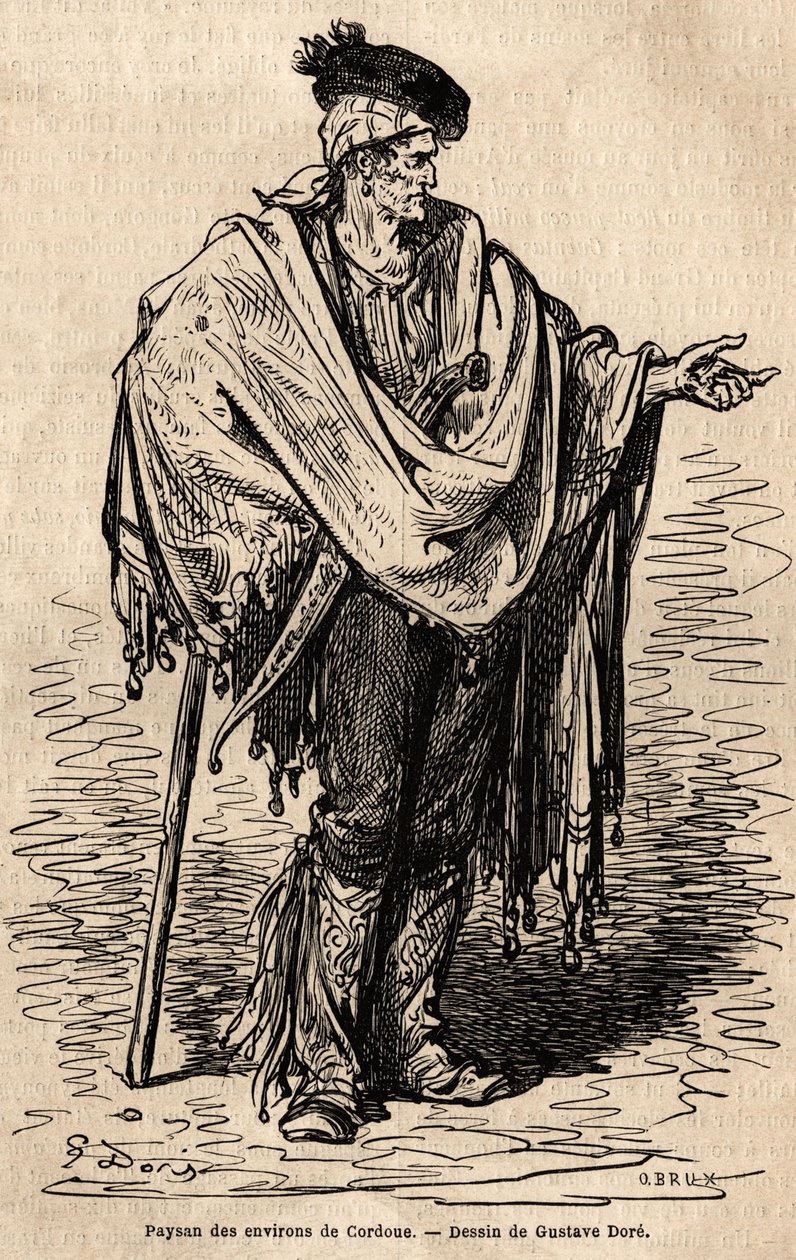 Un paysan de la région de Cordoue. Gravure pour illustrer le voyage en Espagne, en 1862, par Charles Davillier et Gustave Doré, dans « Le tour du monde, nouveau journal des voyages » - Gustave Dore