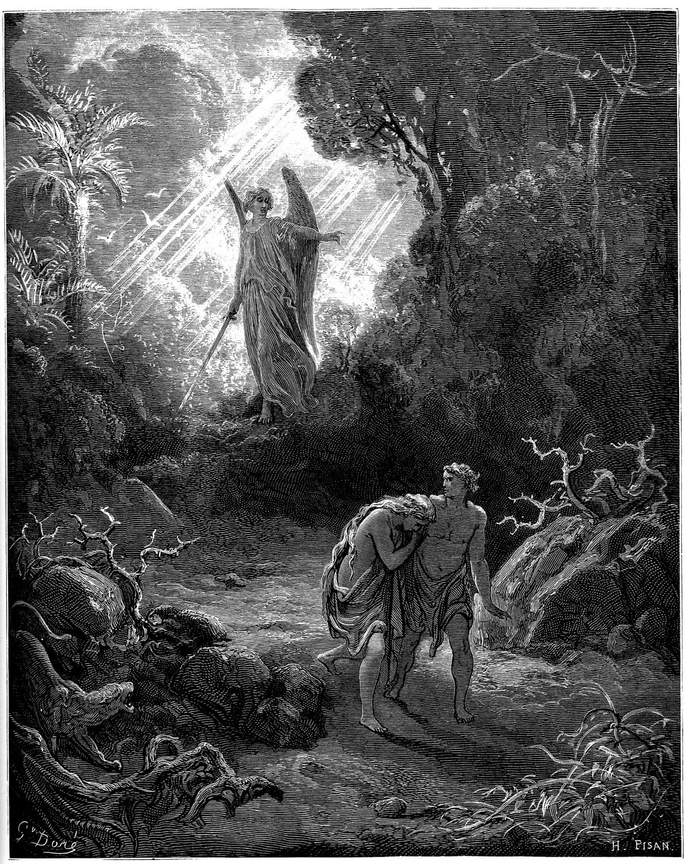 Adam et Ève chassés du paradis - Illustration de Gustave Doré pour la Bible - Gustave Dore