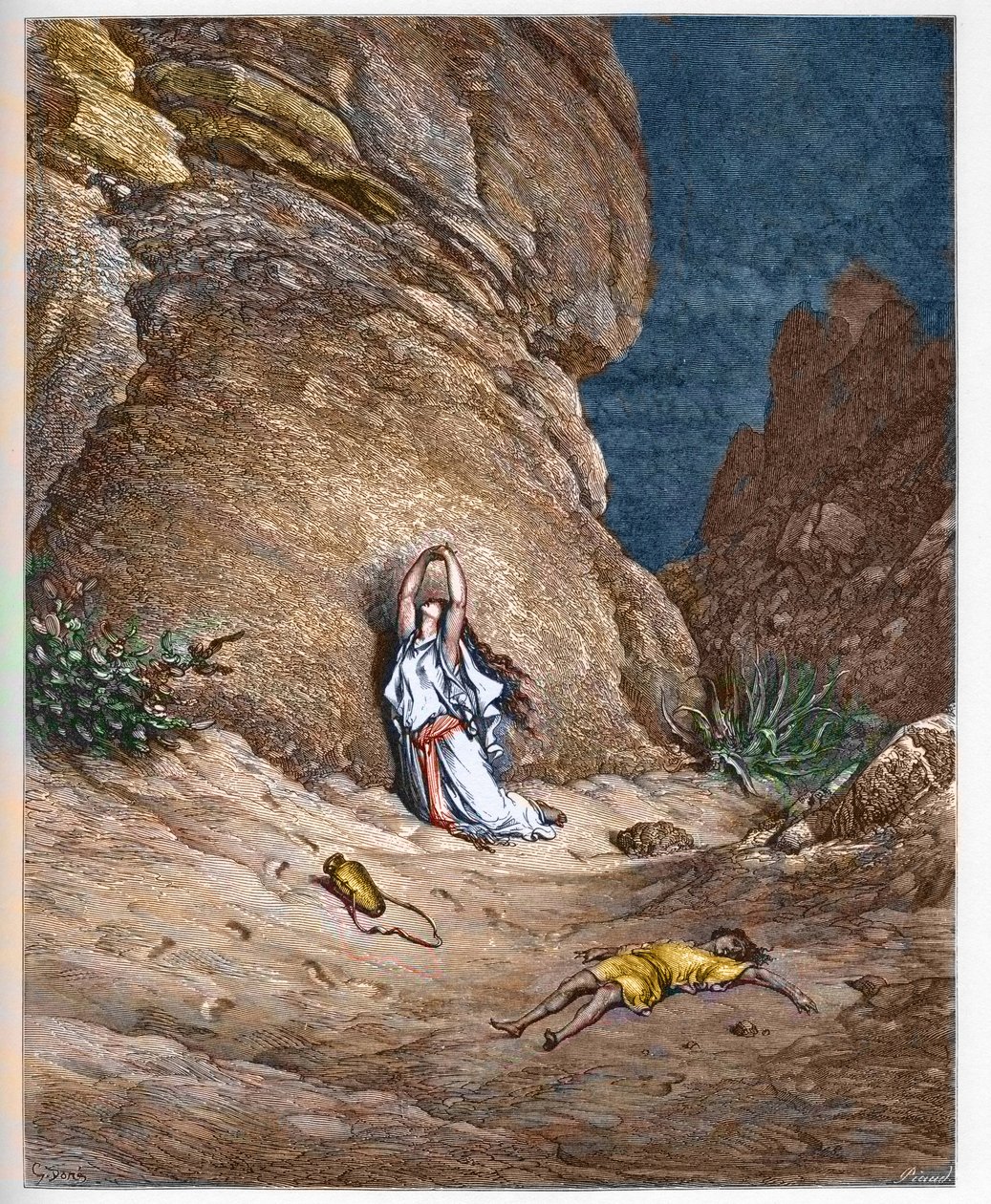 Agar et son fils Ismaël, dans le désert après avoir été chassés par Abraham - gravure dans "La Bible illustrée" par Gustave Doré (1832-1883) - Gustave Dore