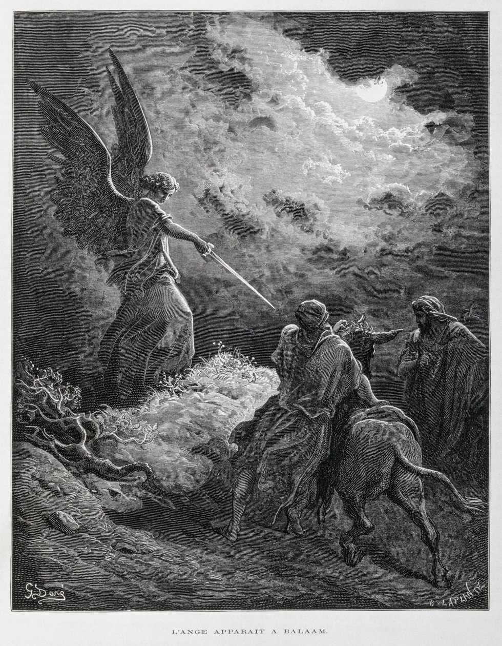 Un ange rencontre Balaam avec une épée, Illustration de la Bible de Doré - Gustave Dore