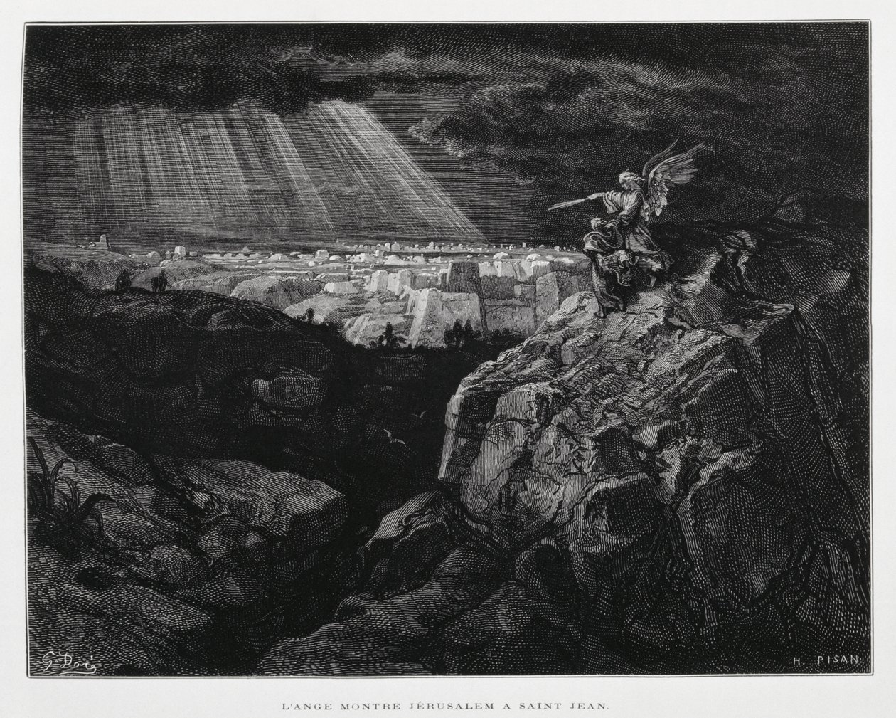Un ange avec Saint Jean-Baptiste devant Jérusalem, Illustration de la Bible de Doré - Gustave Dore