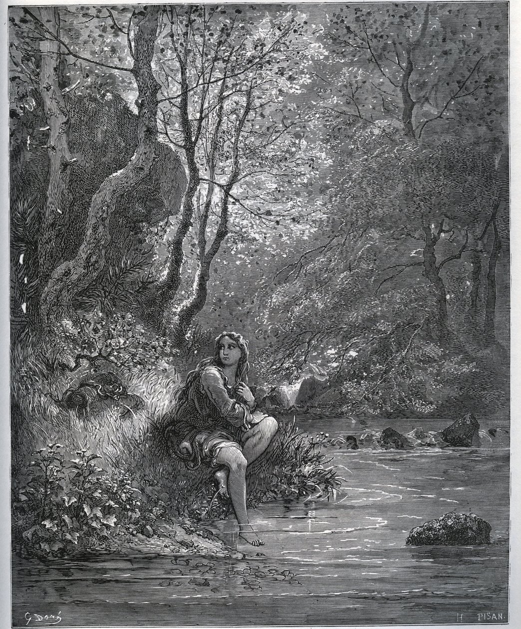 Apparition de Dorothée en habits de fermière - de "Don Quichotte de la Manche" par Miguel Cervantes (1547-1616) - Gravure sur bois d