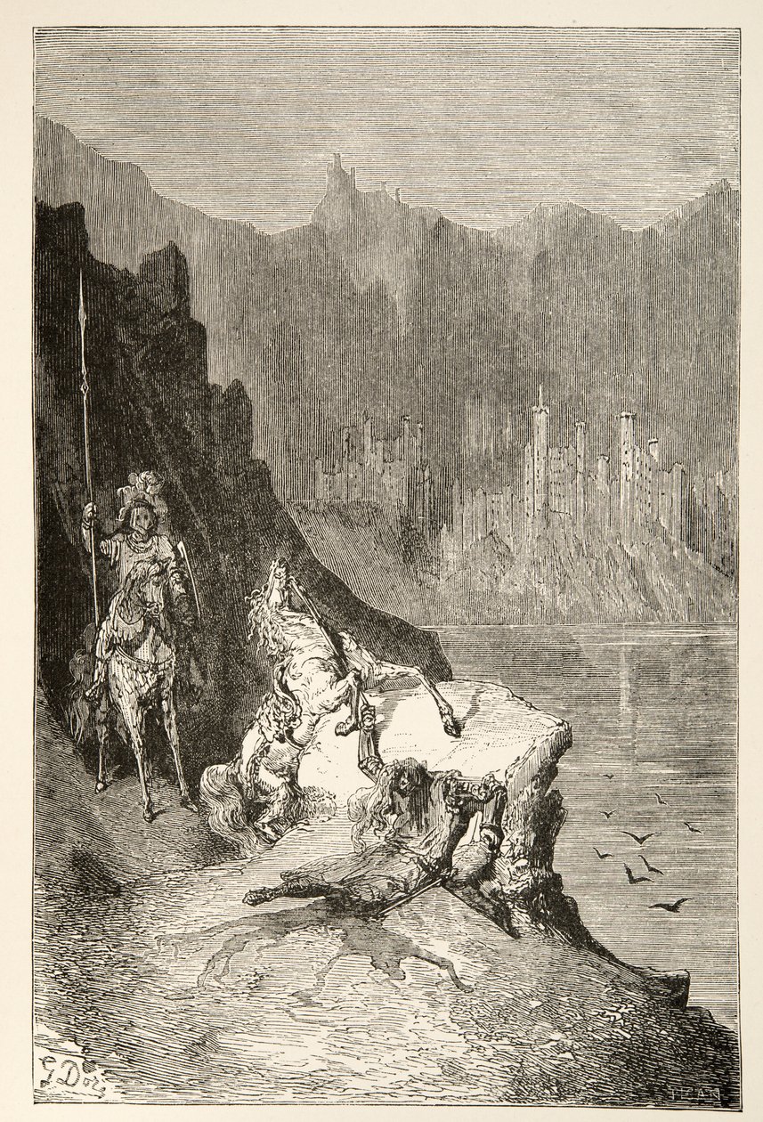 Balin tue Sir Lanceor, des Histoires des Jours du Roi Arthur par Charles Henry Hanson, pub.1898 - Gustave Dore