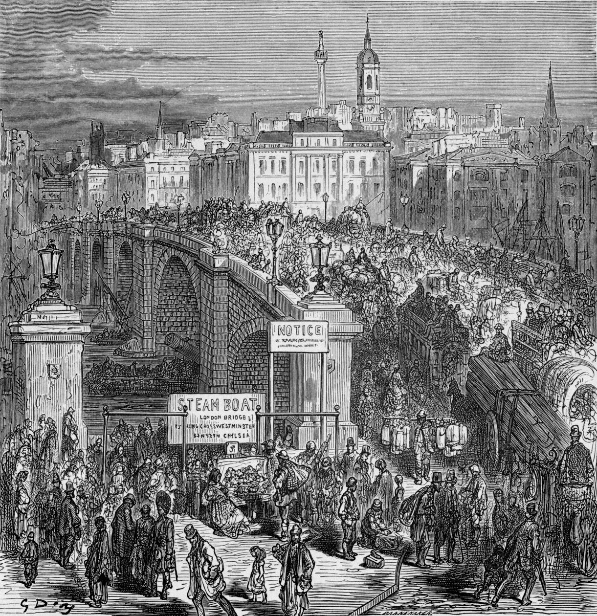 Scène animée sur le pont de Londres, 1872 - Gustave Dore