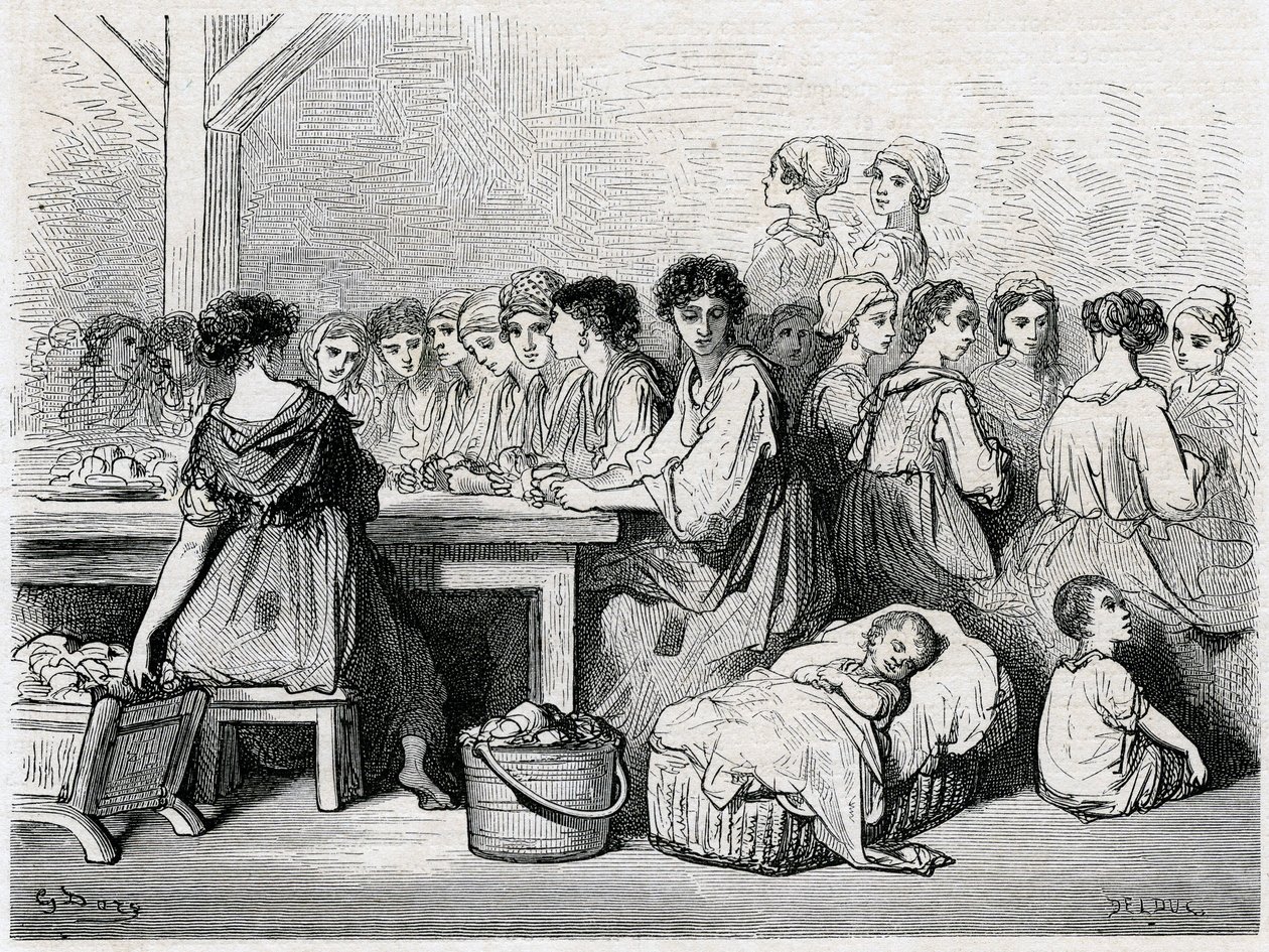 Cigarreras de Séville. Manufacture de cigares, ouvriers, tabac. Dessin de Gustave Doré illustrant le "Voyage en Espagne" de Charles Davillier - Gustave Dore